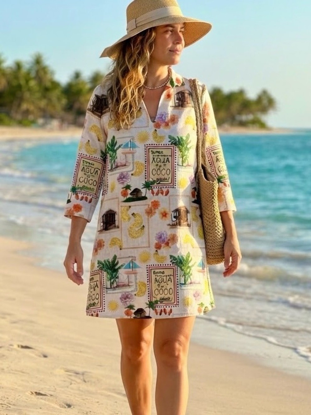 Terzo Millennio Linen Mini Dress Italy Tropical Mediterranean Resort Vacation